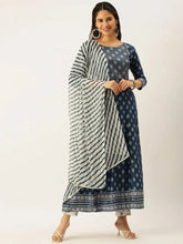 Women's Blue Printed Kurta Sets-FS-1133-Blue